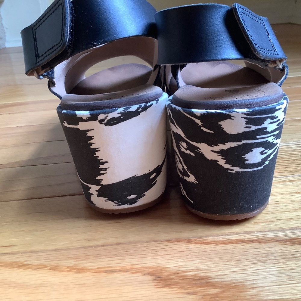 Clarks Collection Leather Wedge Sandals - Stasha Hale Black White SZ 9 - Picture 6 of 14
